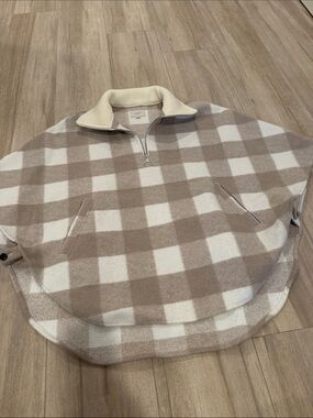 LOFT Beige and Cream Check Zip-Neck Poncho